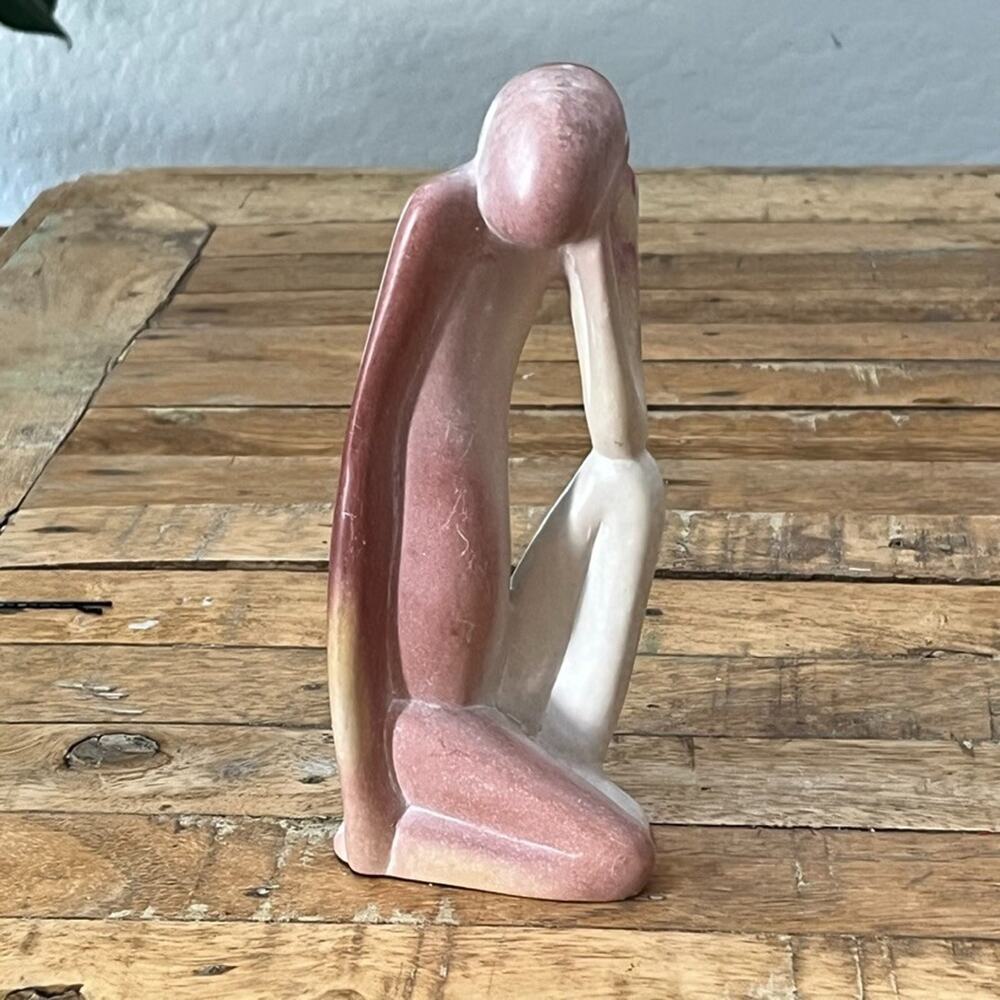 "The Thinker" Carved Soapstone Figurine Sculpture 8" Kenya Vintage Abstract
